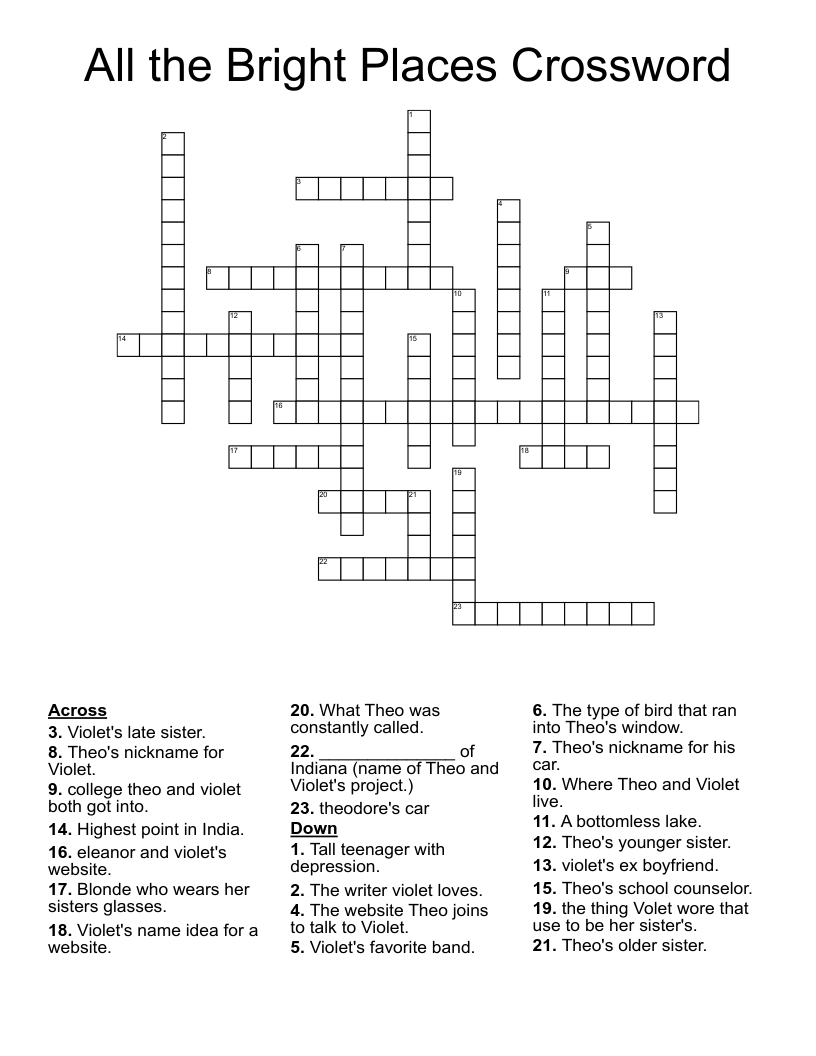 All the Bright Places Crossword