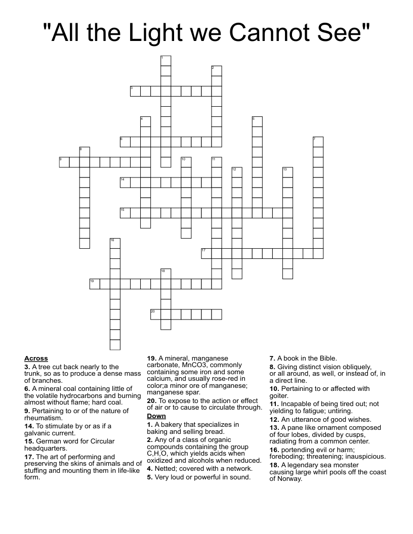 "All the Light we Cannot See" Crossword