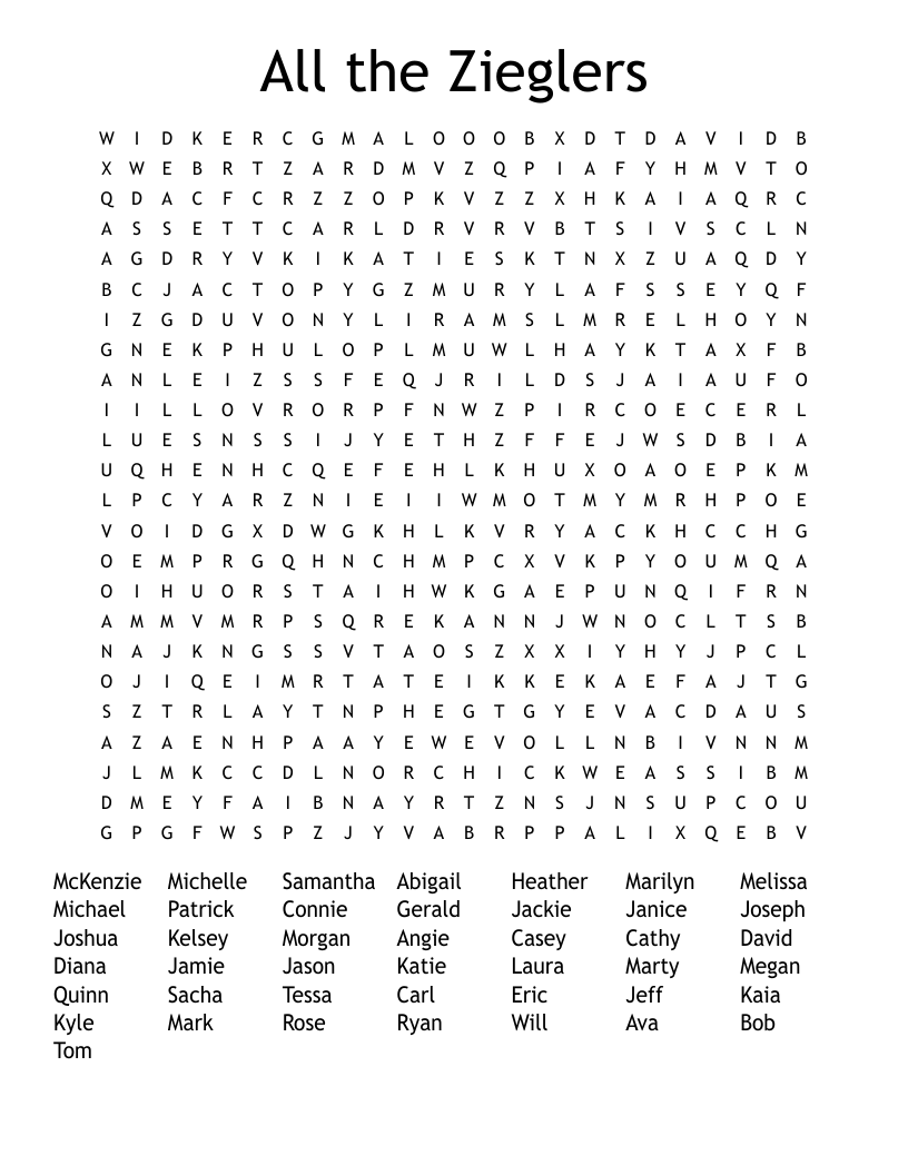 All the Zieglers Word Search