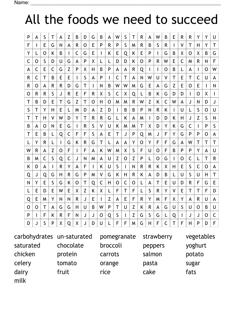All the foods we need to succeed Word Search
