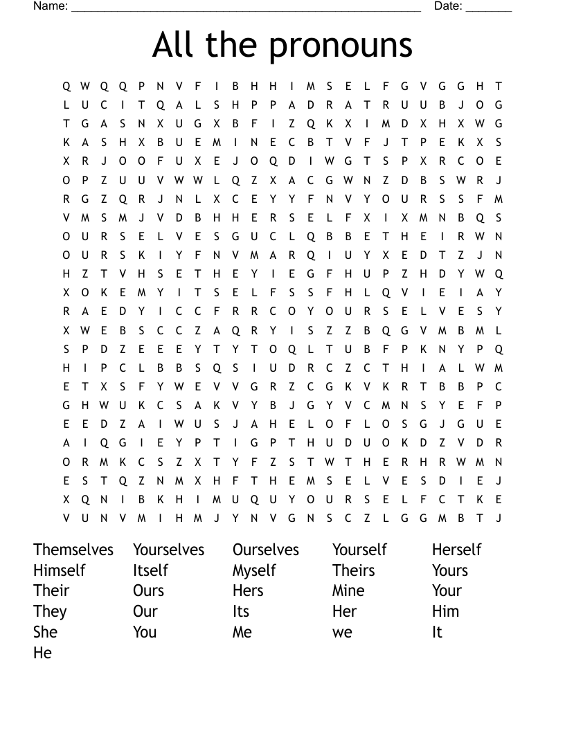 All the pronouns Word Search