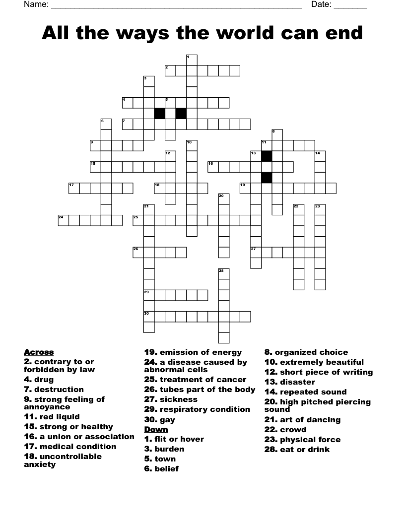 All the ways the world can end Crossword