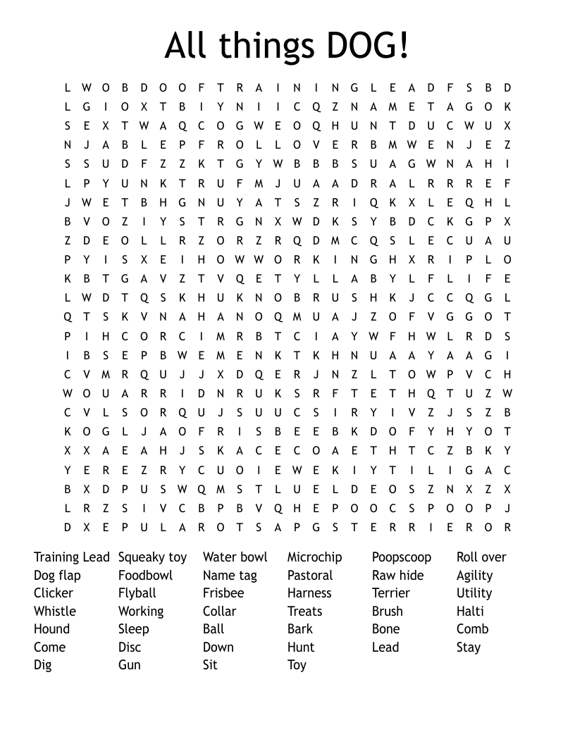 All things DOG! Word Search