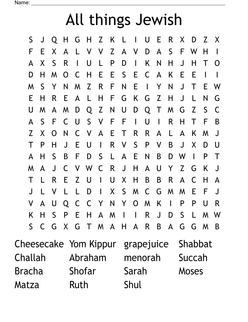 All things Jewish Word Search