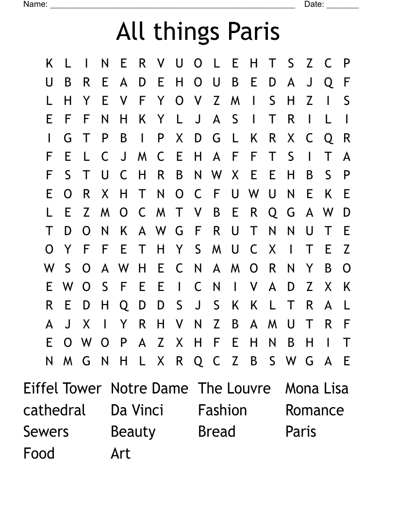 All things Paris  Word Search