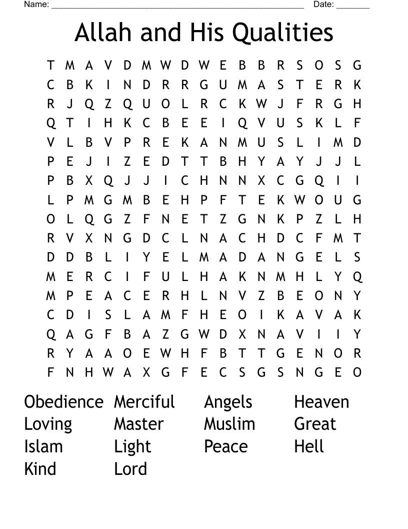 Allah and His Qualities Word Search