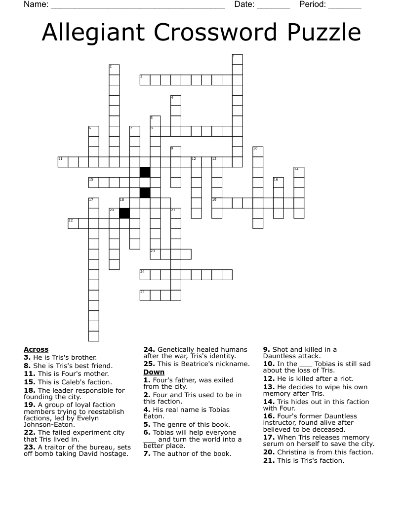Allegiant Crossword Puzzle