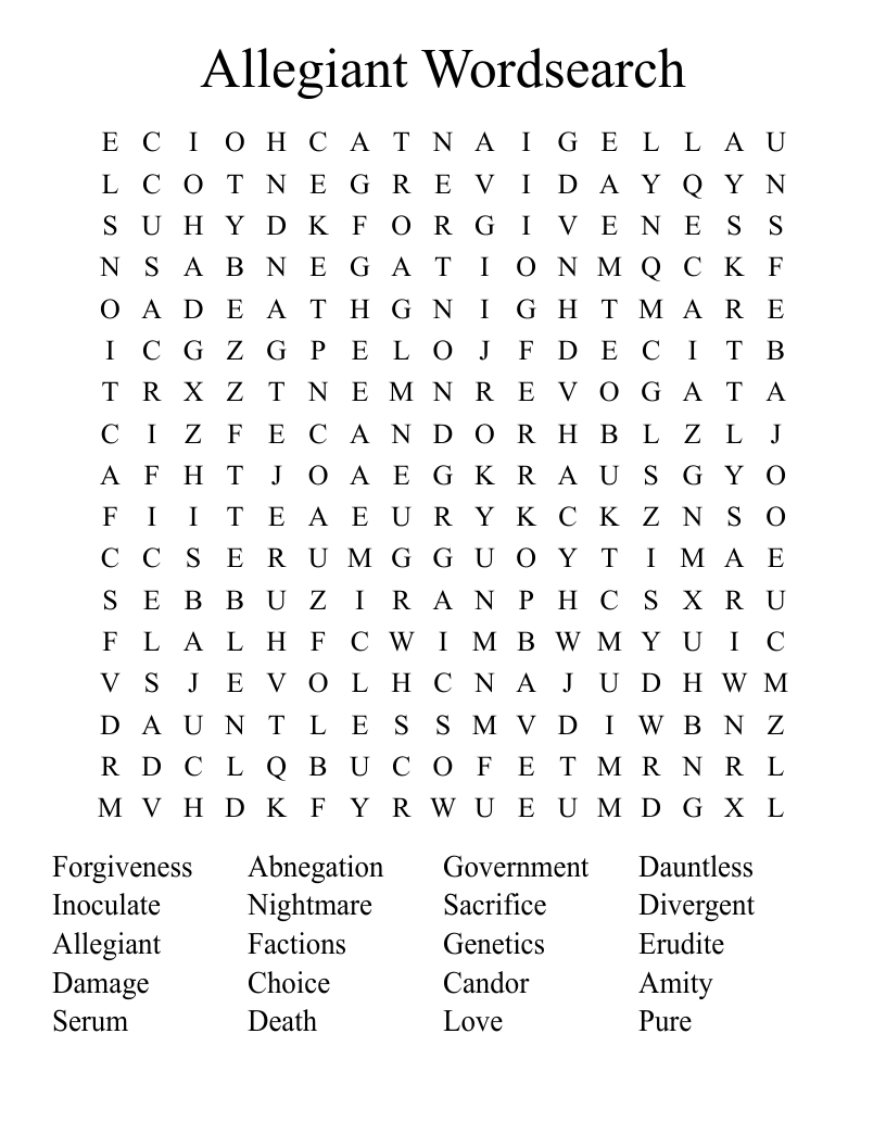 Allegiant Wordsearch