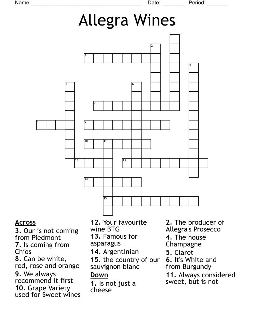 Allegra Wines  Crossword