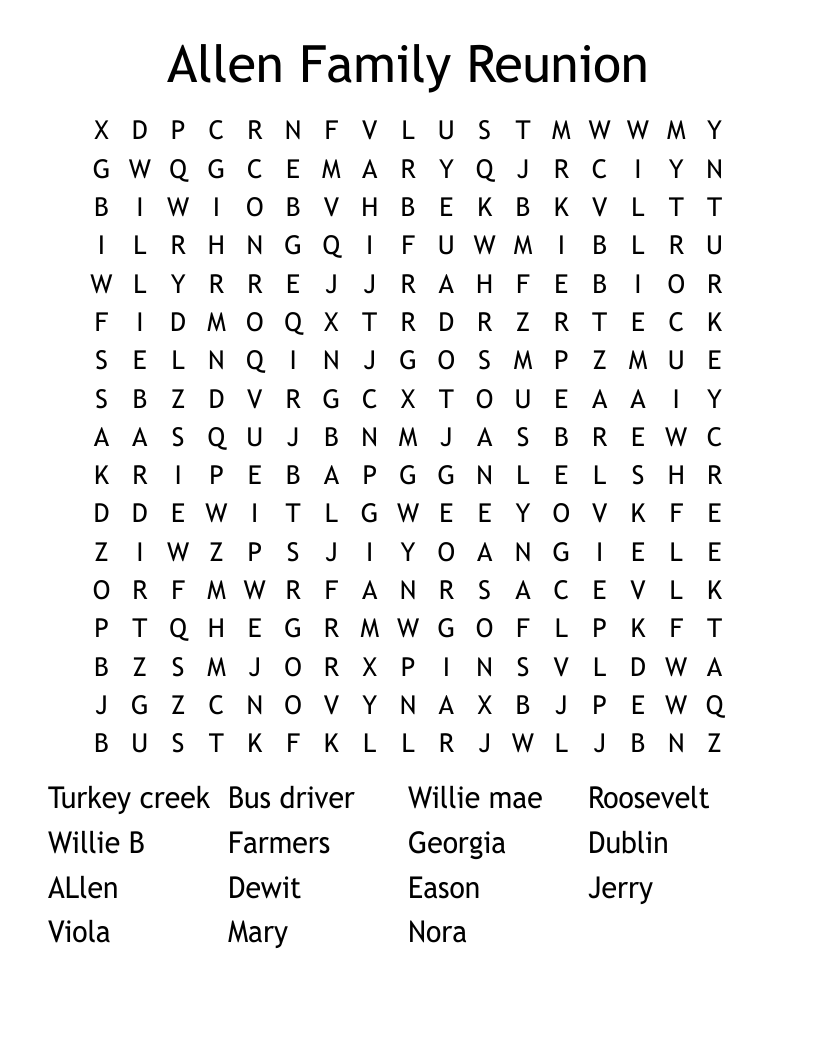 Allen Family Reunion Word Search