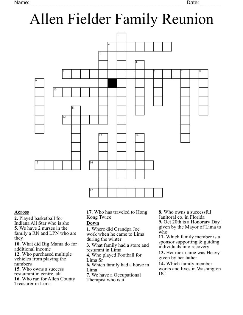 Allen Fielder Family Reunion Crossword