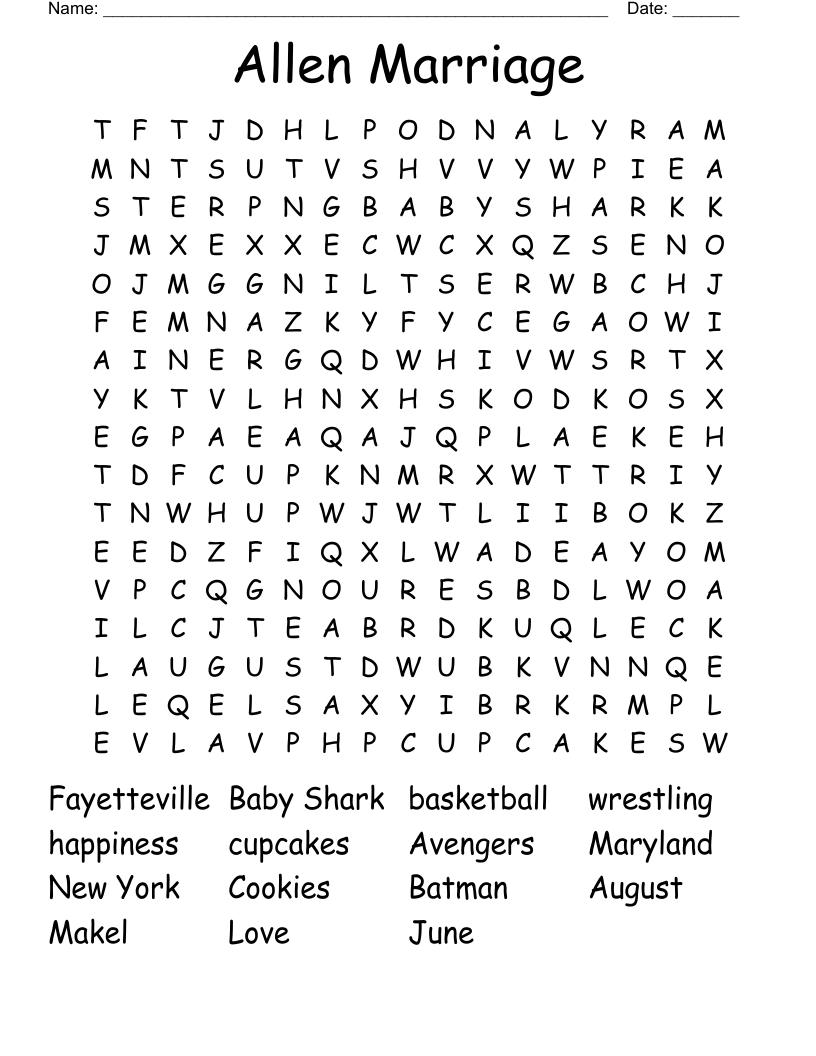 Allen Marriage Word Search