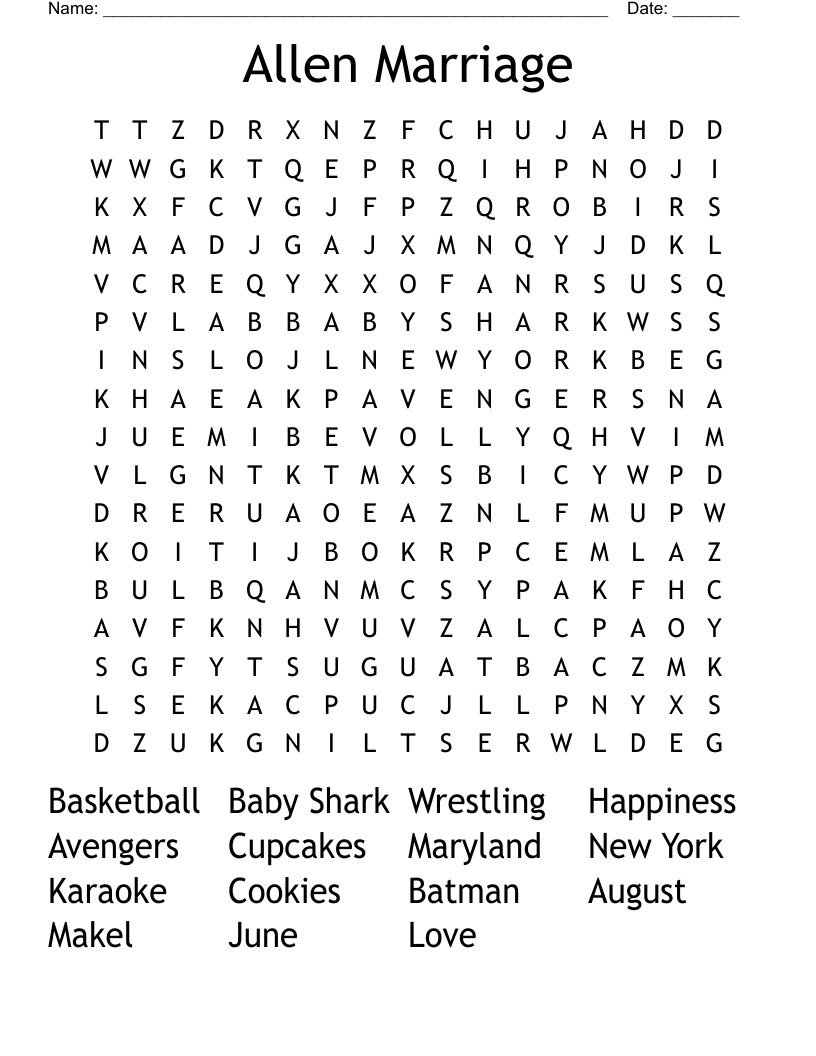Allen Marriage Word Search