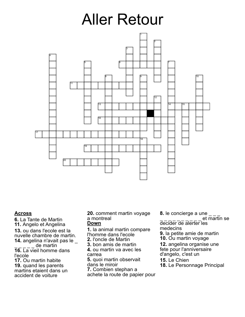 Aller Retour Crossword