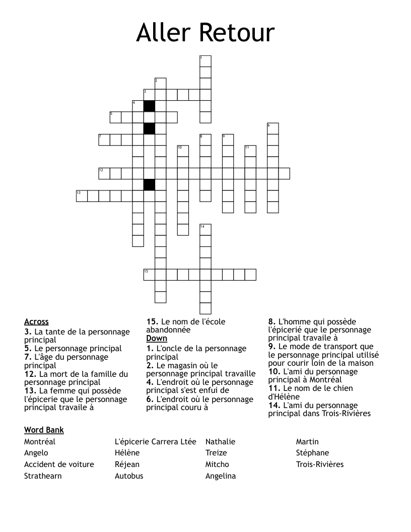 Aller Retour Crossword