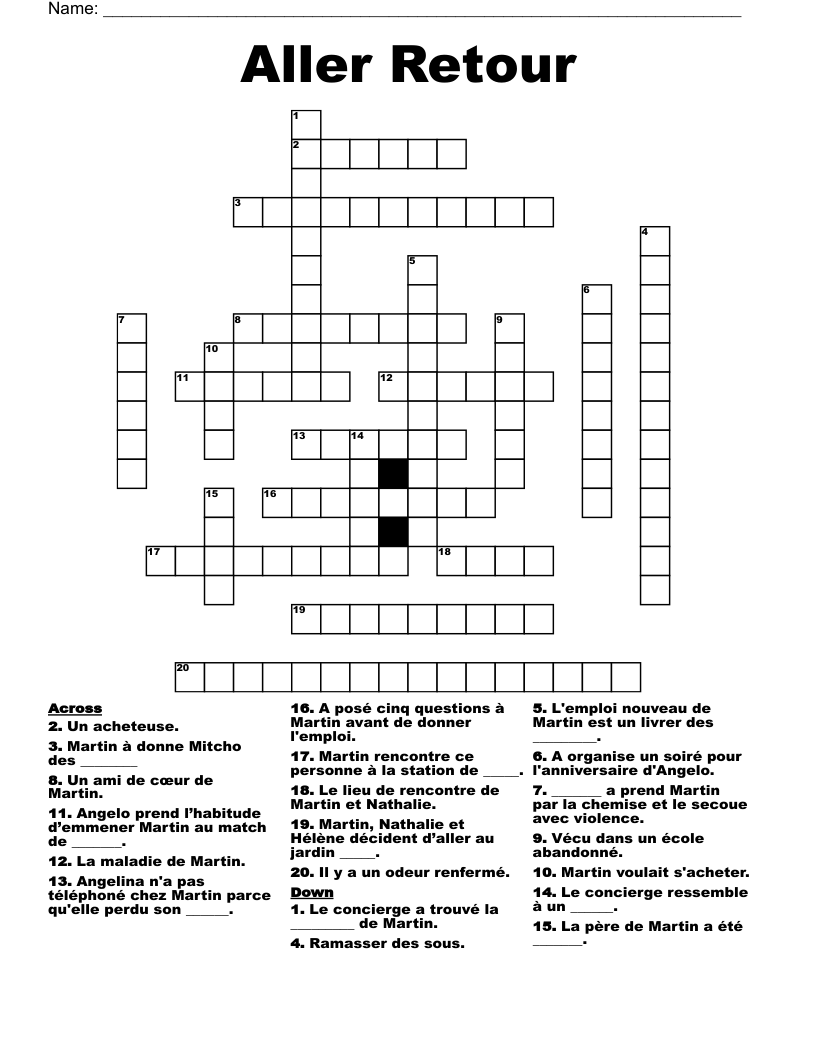 Aller Retour Crossword
