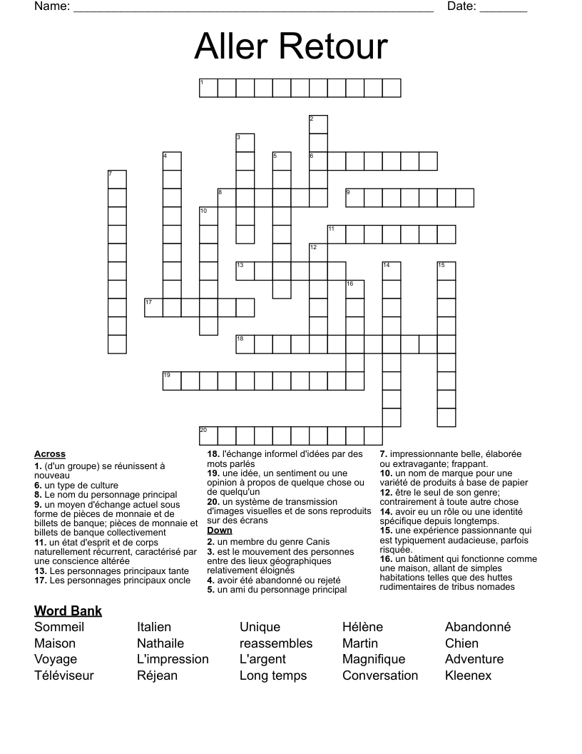 Aller Retour  Crossword