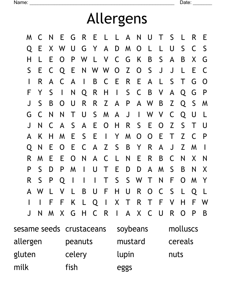 Allergens Word Search