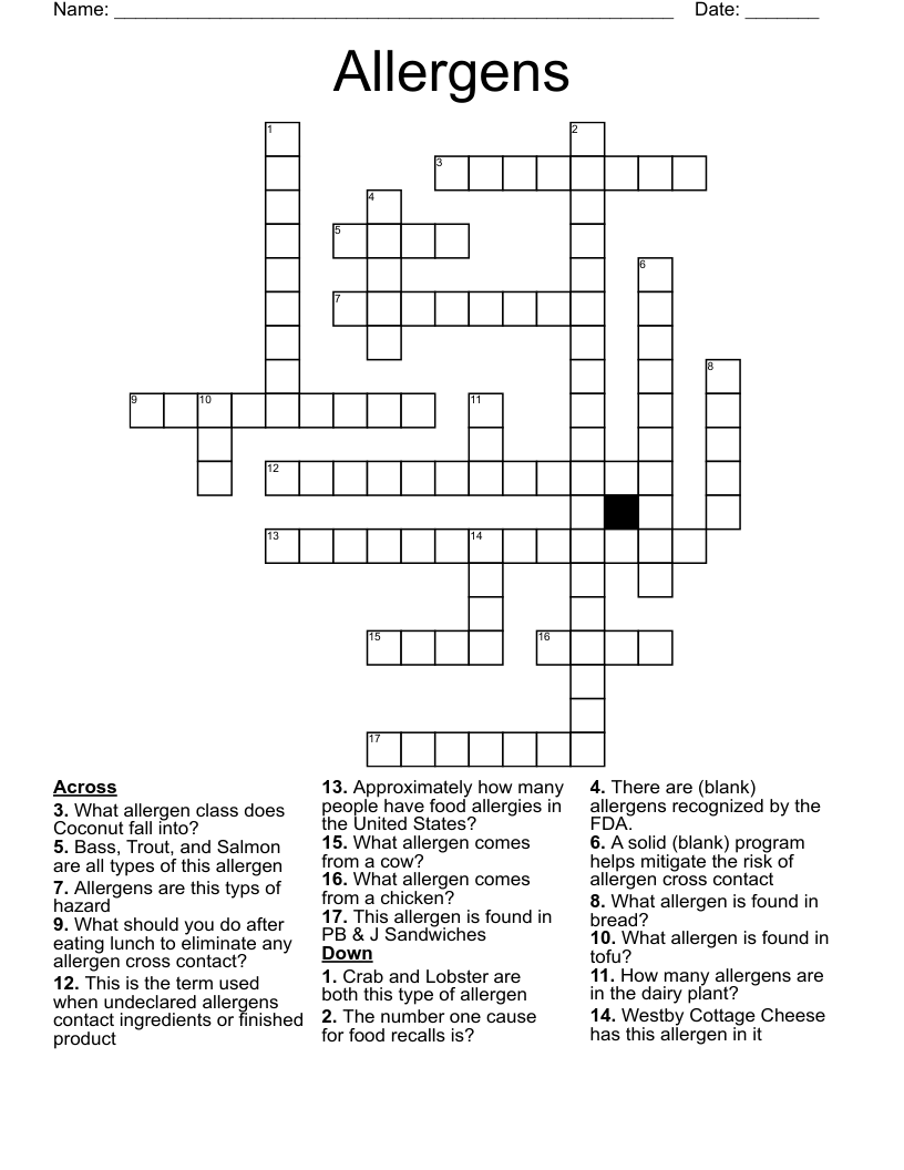 Allergens Crossword