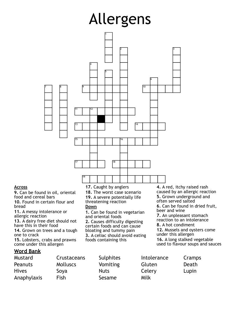 Allergens Crossword