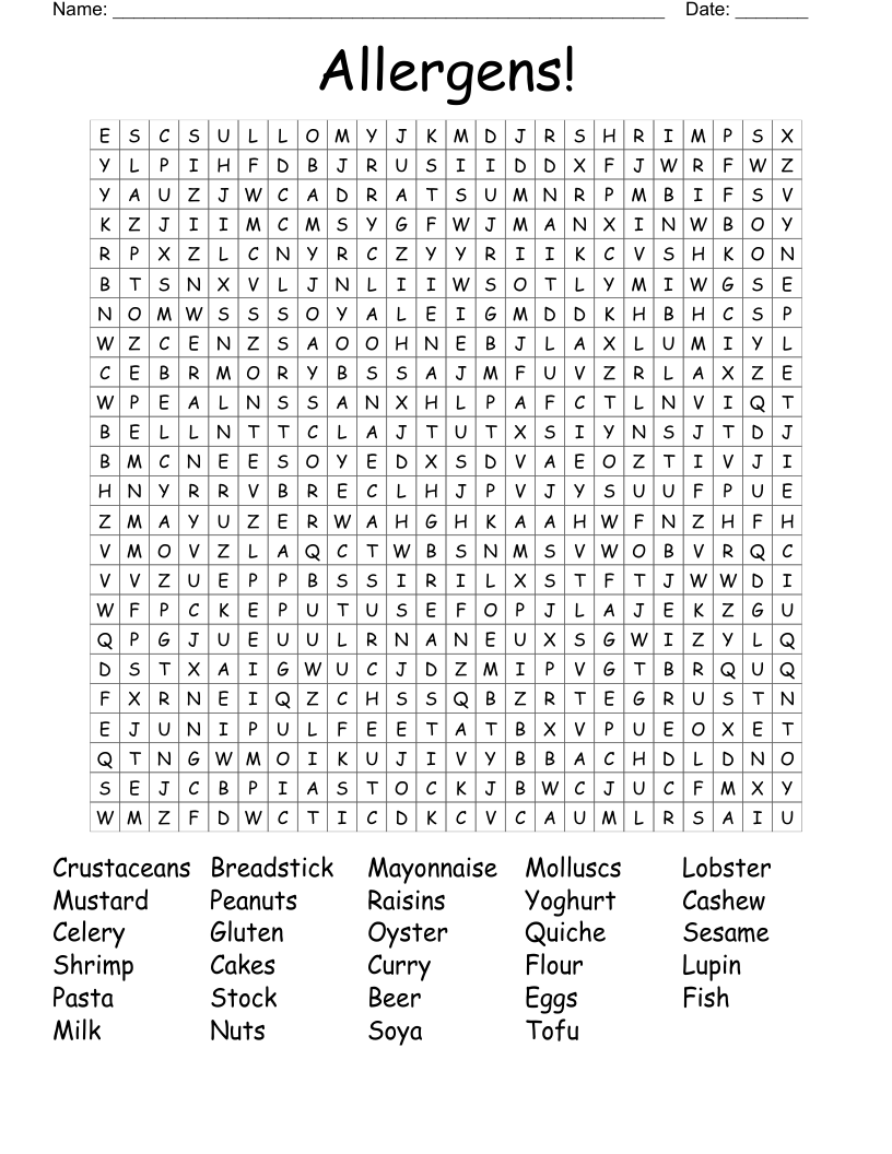 Allergens! Word Search