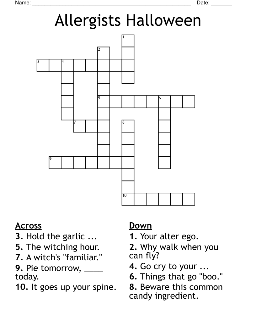 Allergists Halloween Crossword