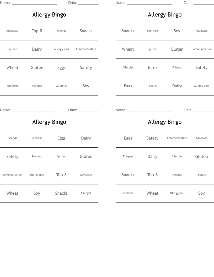 Allergy Bingo