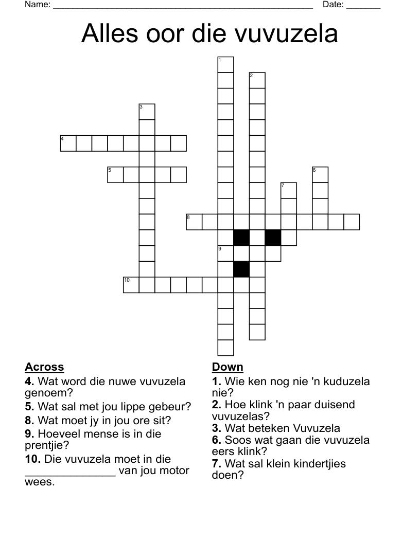 Alles oor die vuvuzela Crossword
