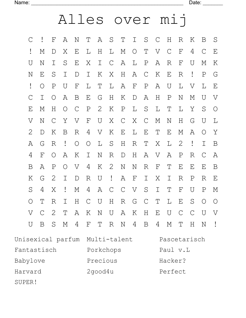 Alles over mij  Word Search