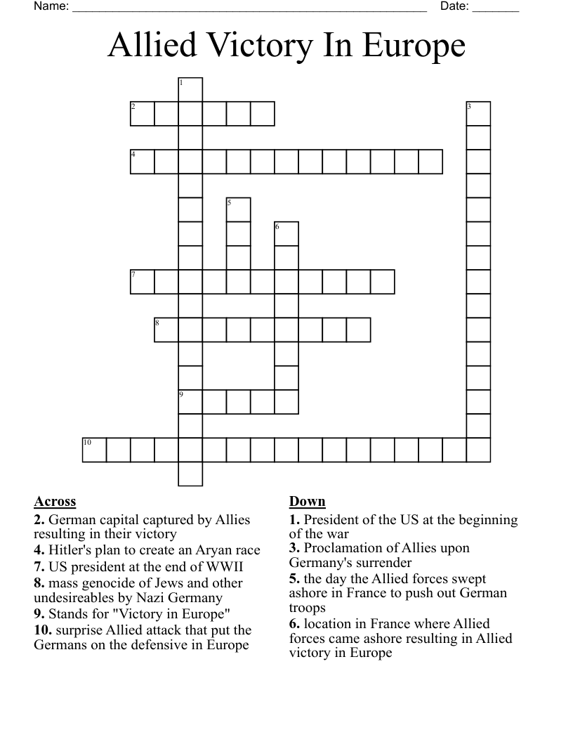 Allied Victory In Europe Crossword