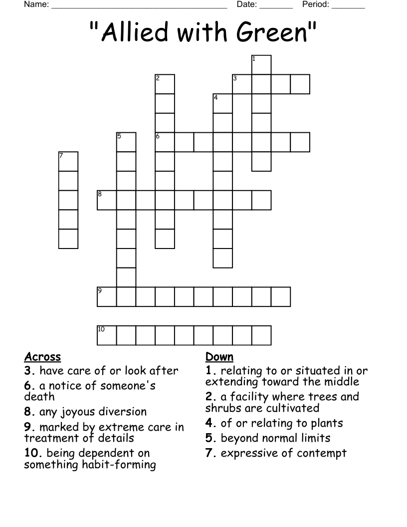 "Allied with Green" Crossword