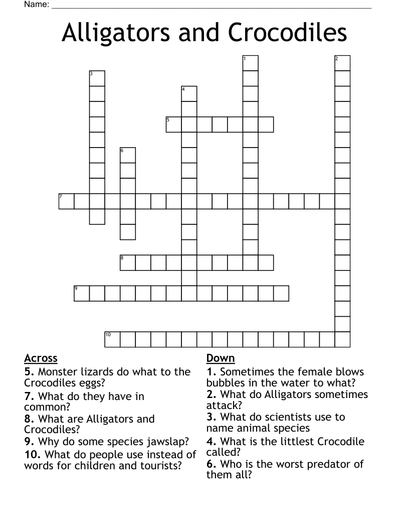 Alligators and Crocodiles Crossword