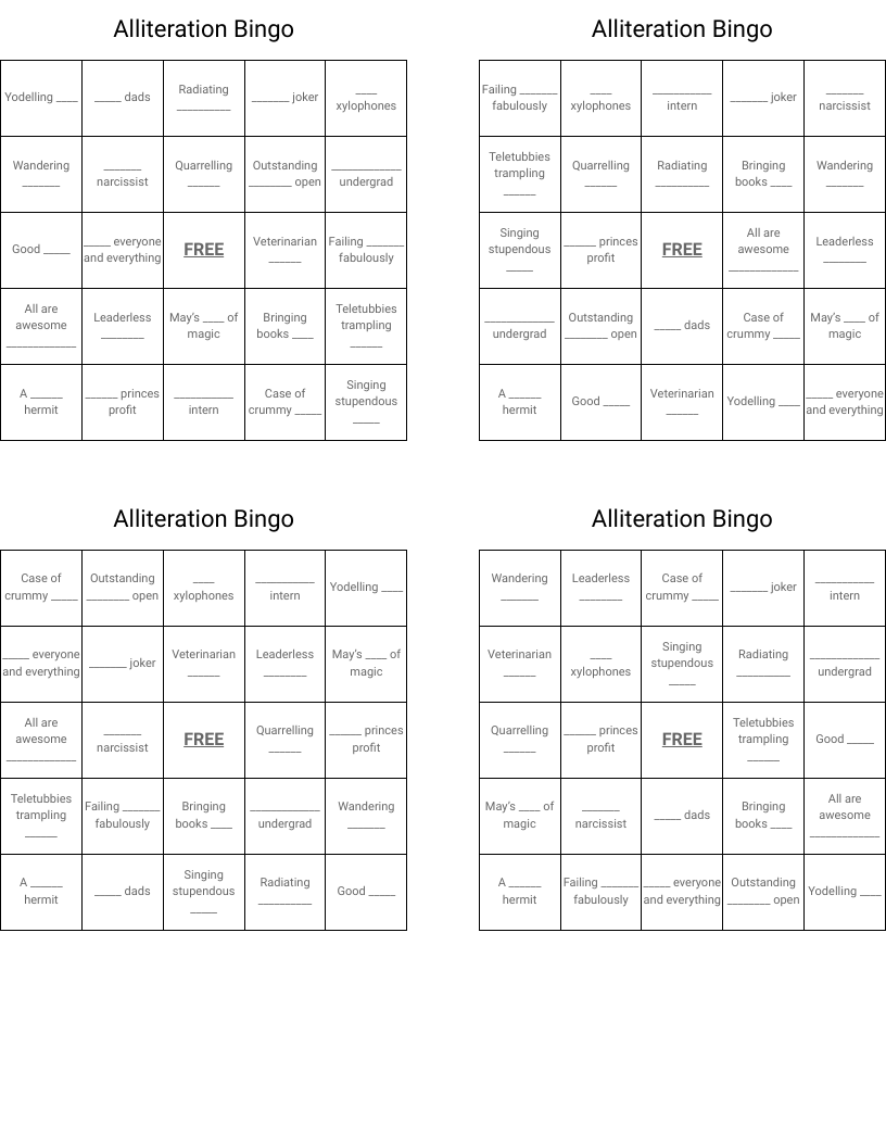 Alliteration Bingo