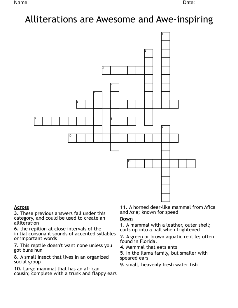Alliterations are Awesome and Awe-inspiring Crossword