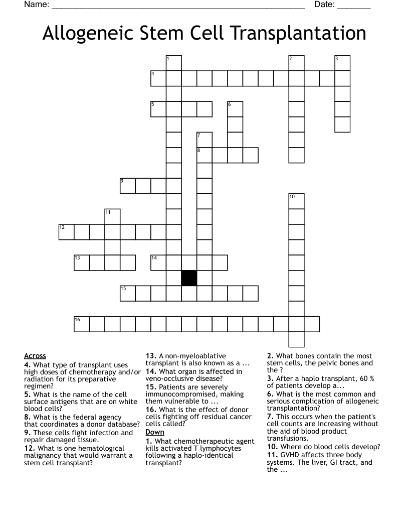 Allogeneic Stem Cell Transplantation Crossword