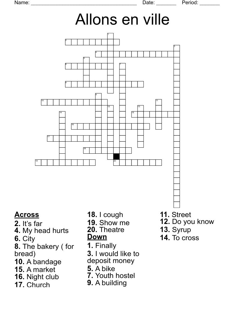 Allons en ville Crossword