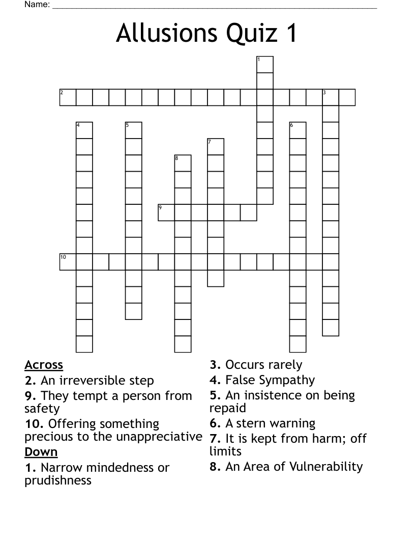 Allusions Quiz 1 Crossword