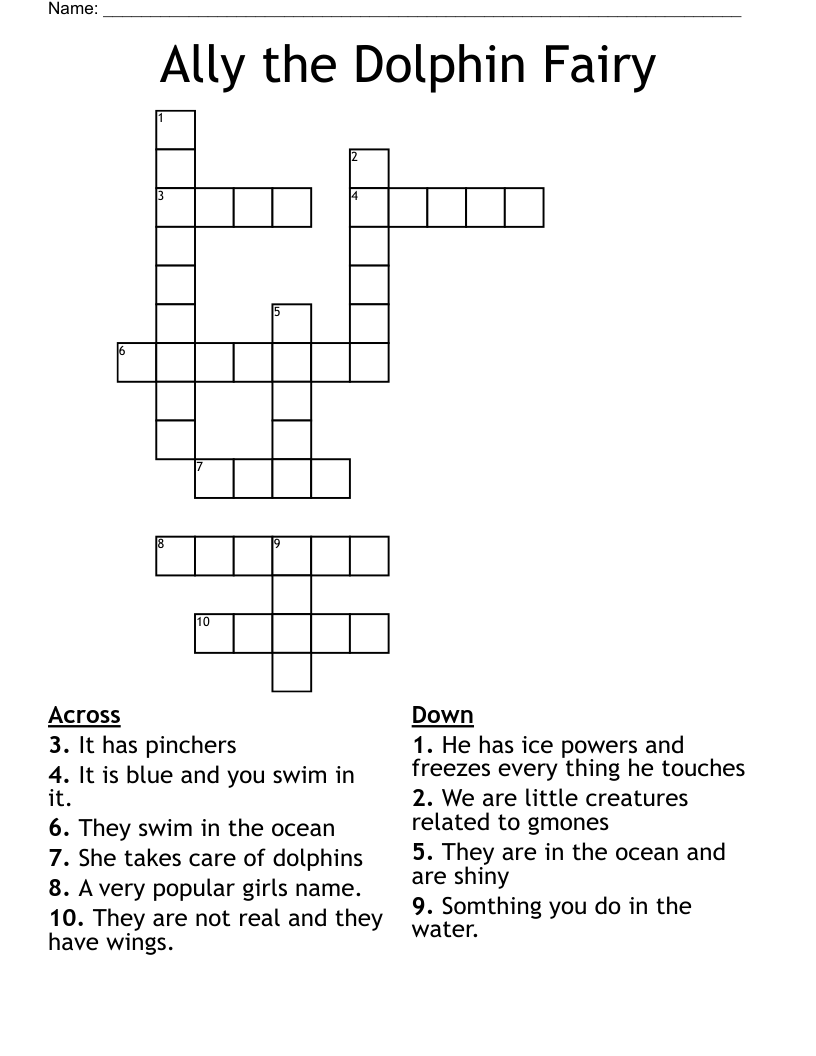 Ally the Dolphin Fairy Crossword