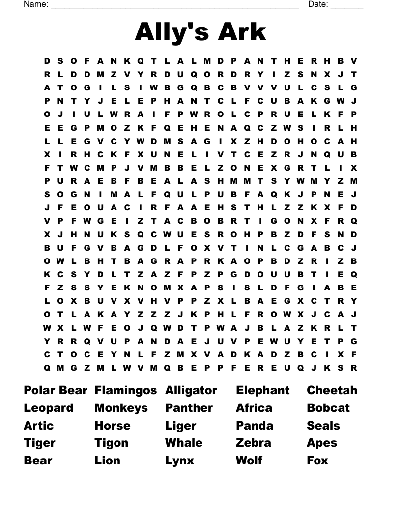 Ally's Ark Word Search