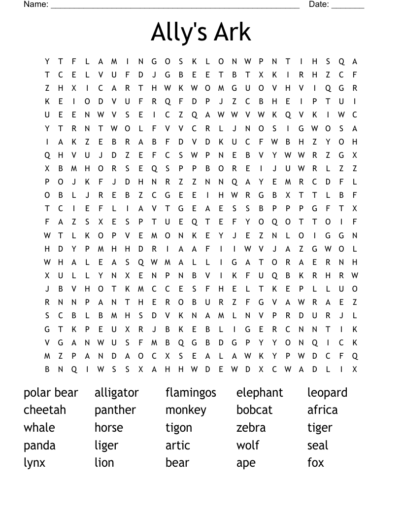 Ally's Ark Word Search
