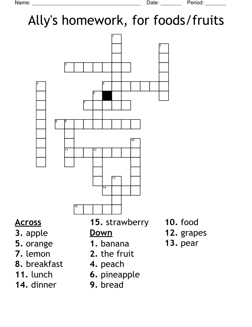 Ally's homework, for foods/fruits  Crossword