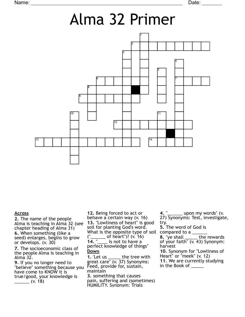Alma 32 Primer Crossword