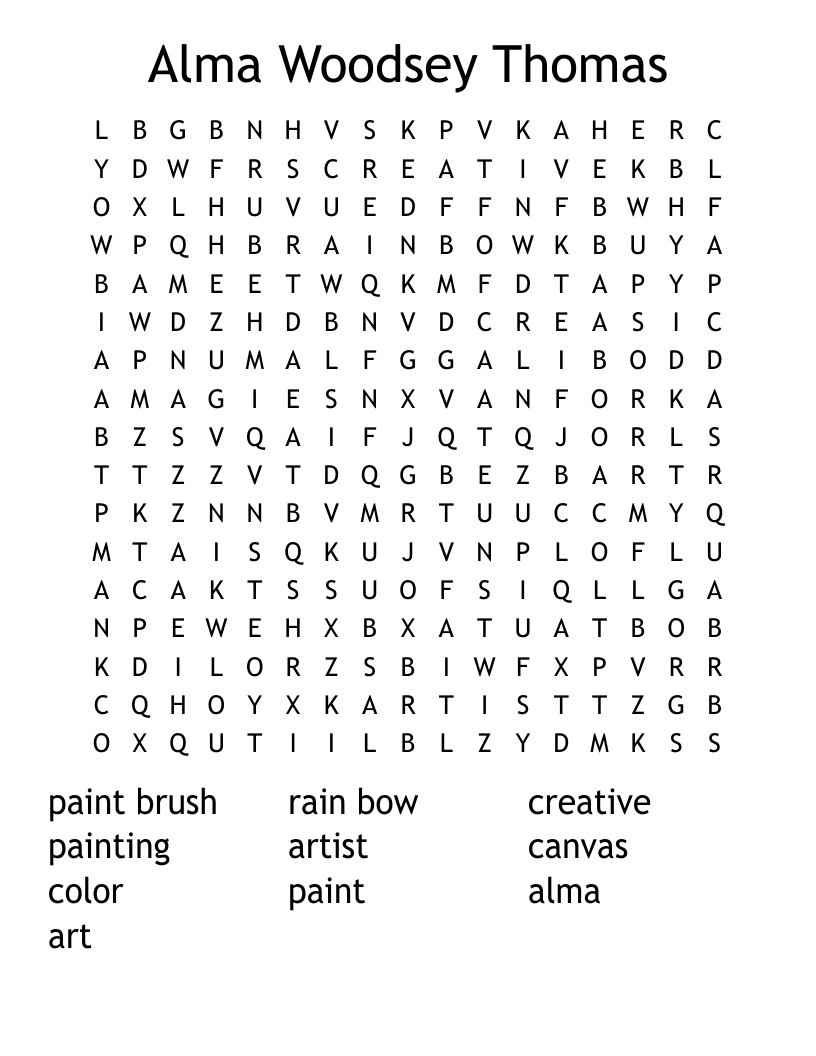 Alma Woodsey Thomas Word Search