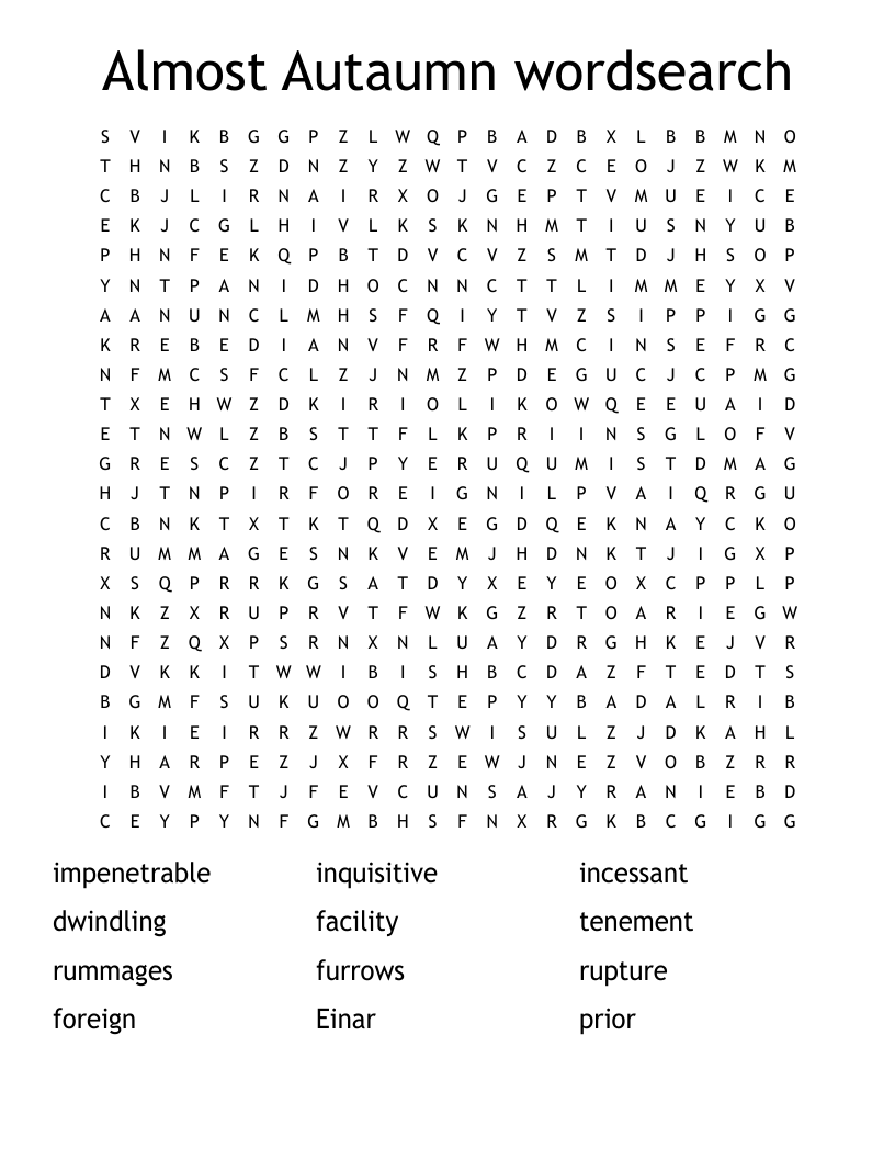 Almost Autaumn wordsearch 