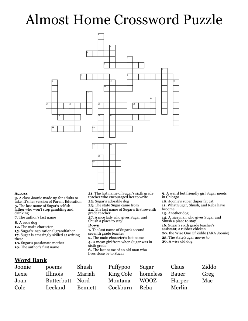Almost Home Crossword Puzzle