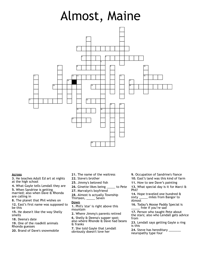 Almost, Maine Crossword