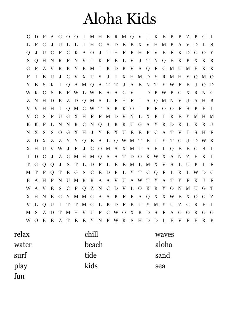 Aloha Kids Word Search