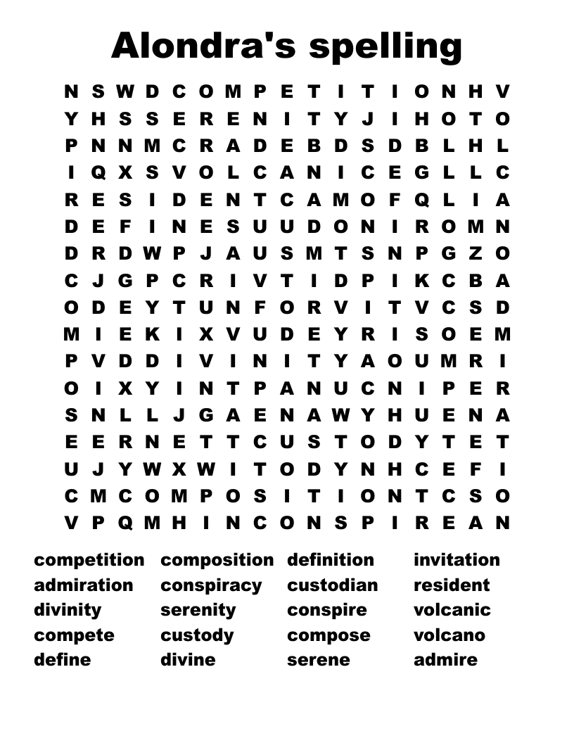 Alondra's spelling Word Search