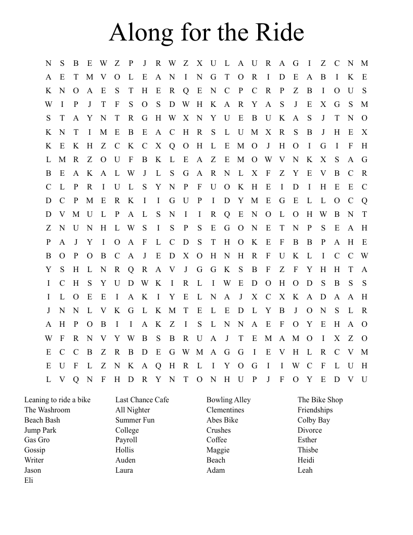 Along for the Ride Word Search