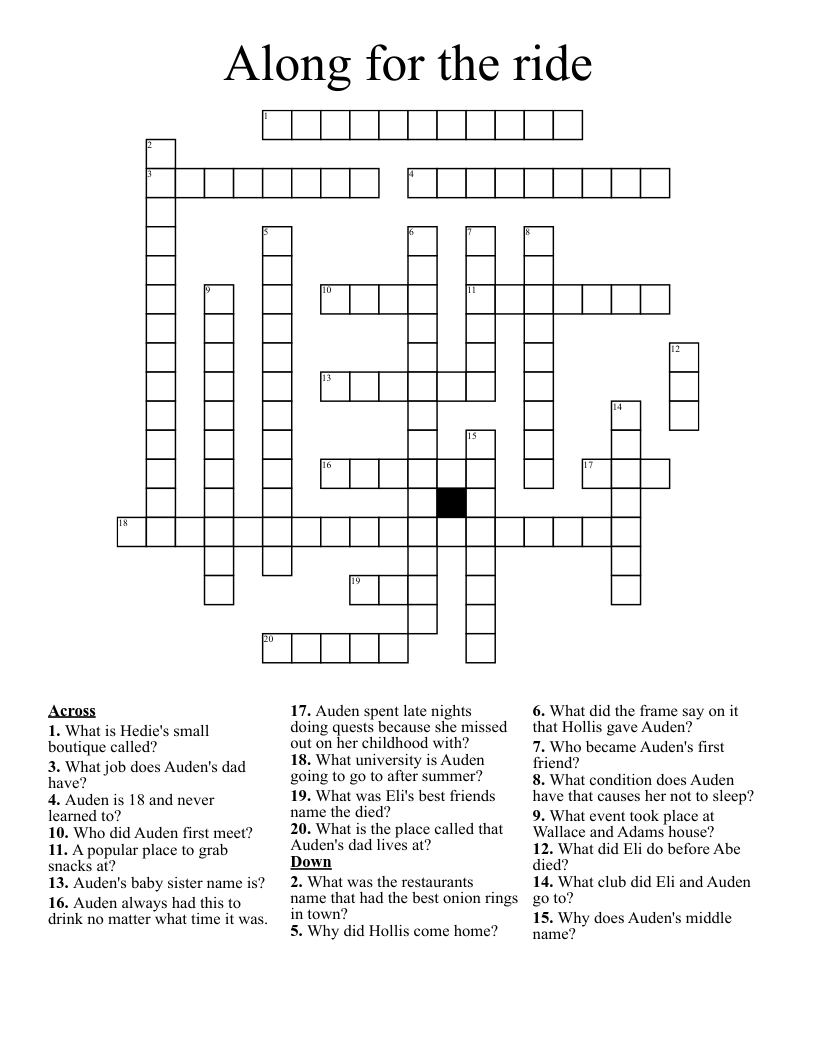 Along for the ride Crossword